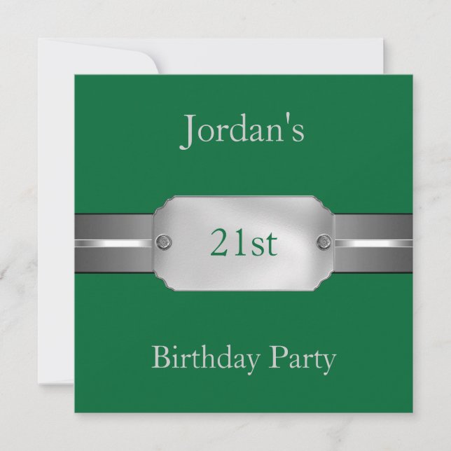 Invitation Green Silver 21e Soirée d'anniversaire masculine é (Devant)