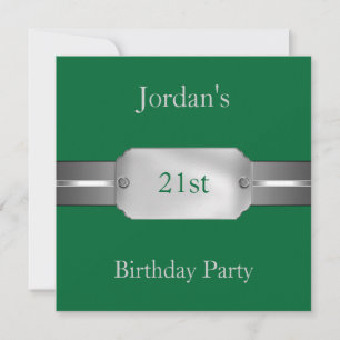 Invitation Green Silver 21e Soirée d'anniversaire masculine é