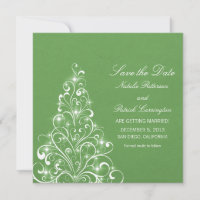 Green Sparkly Holiday Tree Save the Date Invitatio