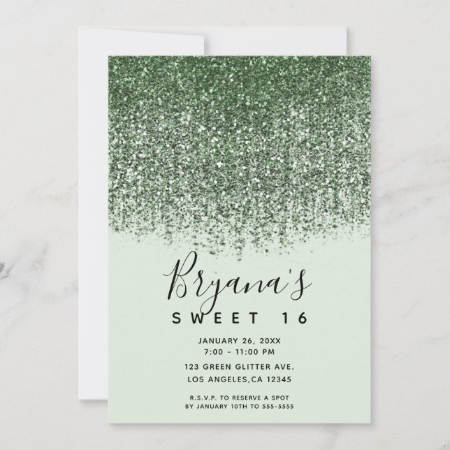 Invitation Green Sparkly Parties scintillant Sweet 16 fête d' (Devant)
