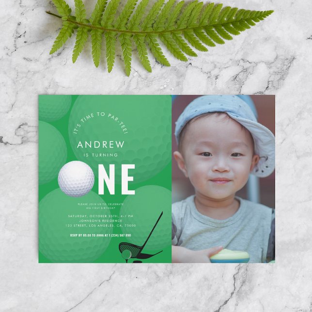 Invitation Green Sports Photo Golf 1ère fête d'anniversaire (Créateur téléchargé)