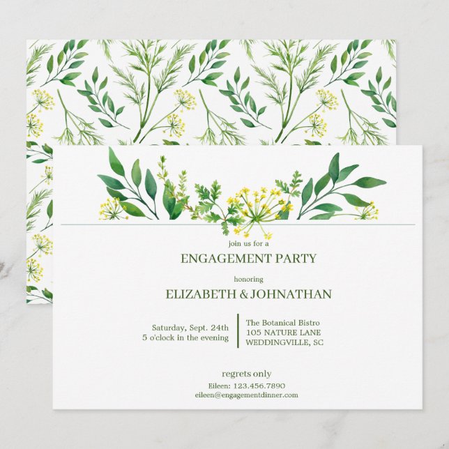 Invitation Green Spring Botanical Herbs Party (Devant / Derrière)