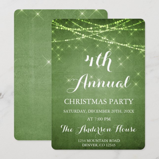 Invitation Green String Light fête de Noël annuelle (Devant / Derrière)