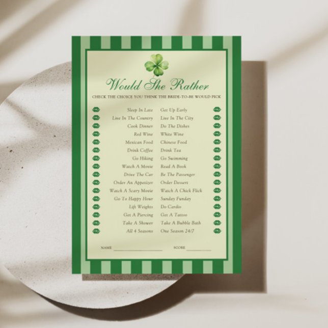 Invitation Green Striped Clover Would She Rather Game Card (Créateur téléchargé)