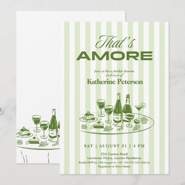 Invitation Green Stripes That's Amore Bridal Shower (Devant / Derrière)