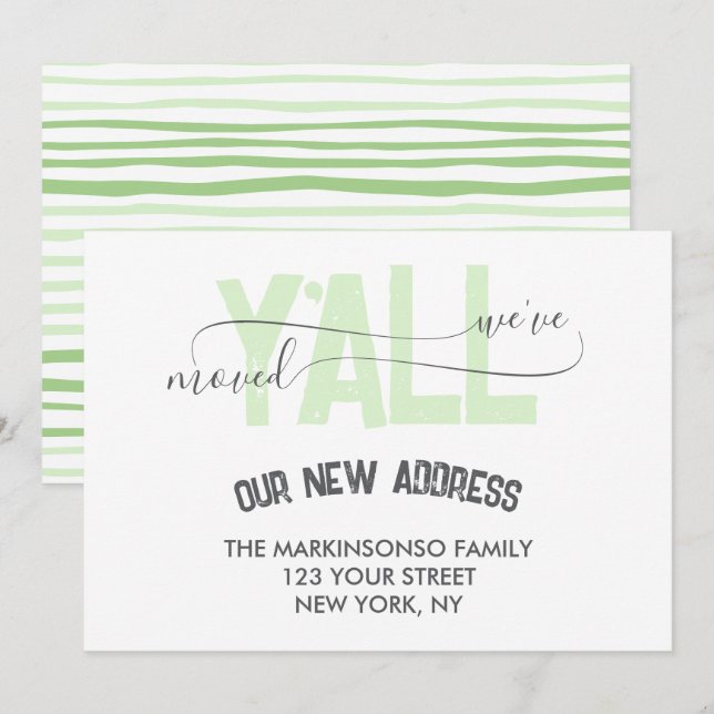 Invitation Green Stripes We Moved Y'all Moving Announcement (Devant / Derrière)