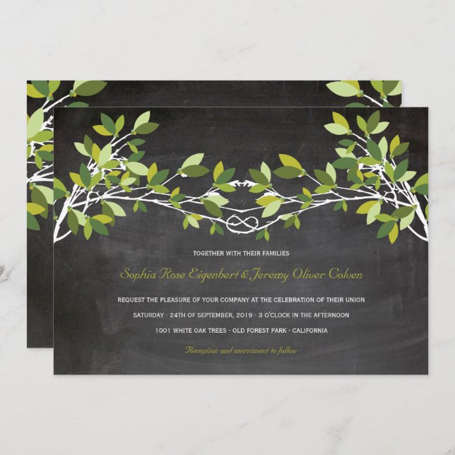 Invitation Green Summer Knott Love Tree Chalkboard Mariage (Devant / Derrière)