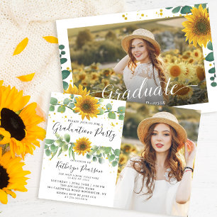 Invitation Green Sunflowers Graduation Party 2 Photo