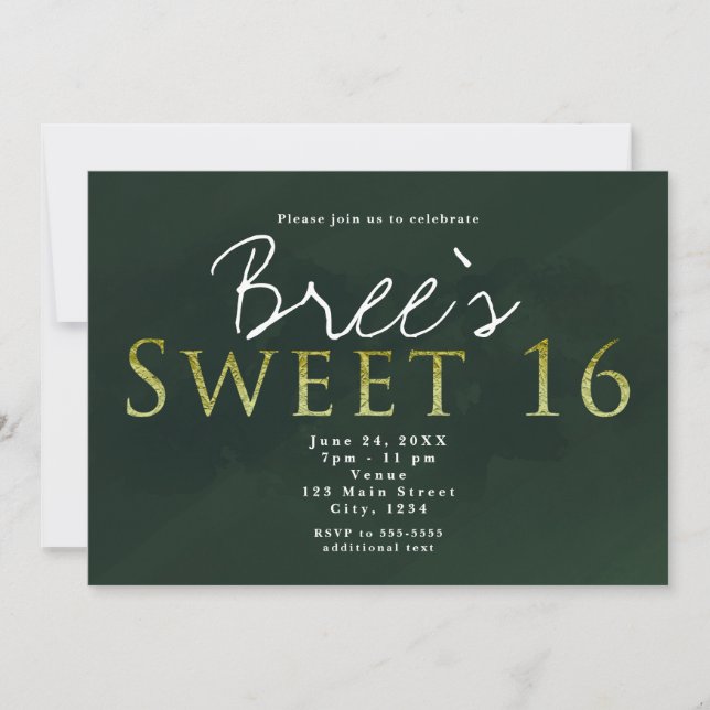 Invitation Green SWEET 16 Chic Soirée d'anniversaire élégante (Devant)