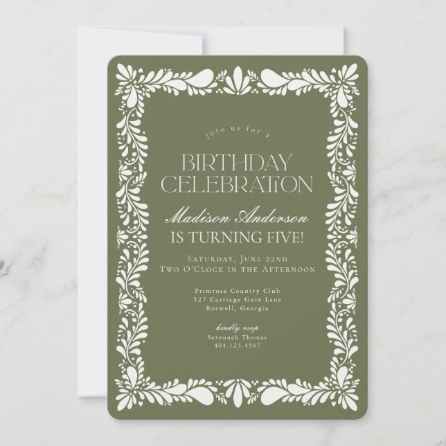 Invitation Green Talavera Carrelage Espagne Fête d'anniversai (Devant)