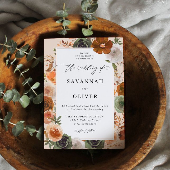 Invitation Green & Terra Cotta Floral Mariage S2 - Beige (Créateur téléchargé)