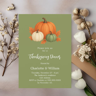 Invitation Green Thanksgiving dîner citrouille rétro orange