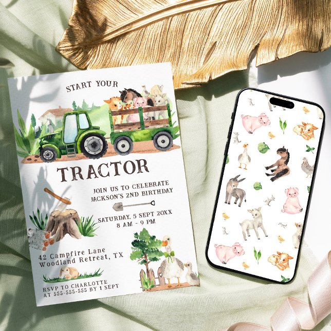 Invitation Green Tractor 2ème anniversaire (Créateur téléchargé)