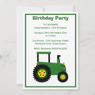 Invitation Green Tractor Design Personnalisé Anniversaire Fêt