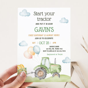 Invitation Green Tractor Farm fête d'anniversaire