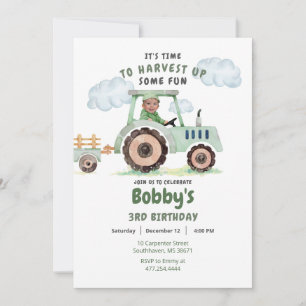 Invitation Green Tractor Garçons N'Importe Quel Âge Anniversa