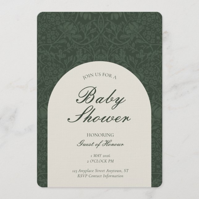 Invitation Green Traditional Floral Arts and Crafts Shower (Devant)