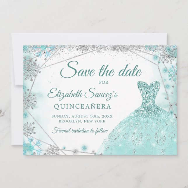 Invitation Green Turquoise Snowflake Mis Quince Enregistrer l (Devant)