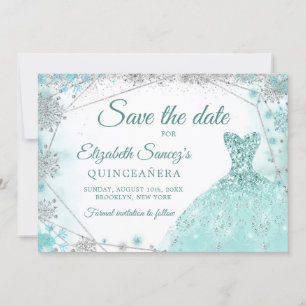 Invitation Green Turquoise Snowflake Mis Quince Enregistrer l