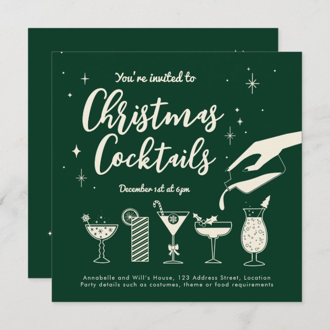 Invitation Green Vintage Vacances Boissons et cocktails invit (Devant / Derrière)