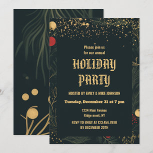 Invitation Green Watercolor Holly Festive Holiday 2025 Party