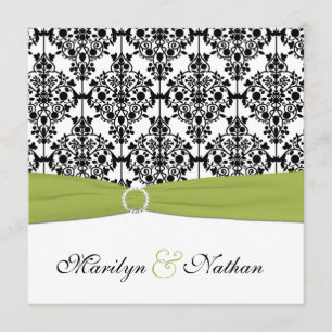 Invitation Green, White and Black Mariage damassé