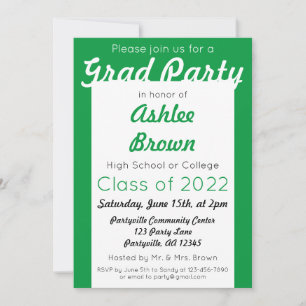 Invitation Green White Grad Party Gras Graduation