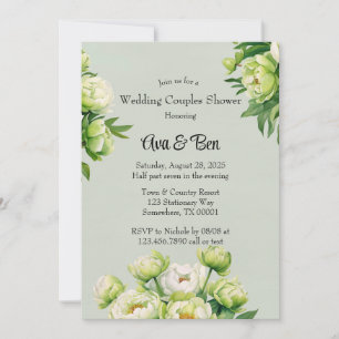 Invitation Green White Peony Elégant Mariage Couples Douche