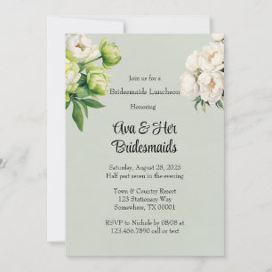 Invitation Green White Peony Élégante Bridesmaitres Déjeuner