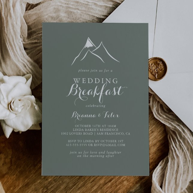 Invitation Green White Silhouette Mountain Mariage Petit déje (Créateur téléchargé)
