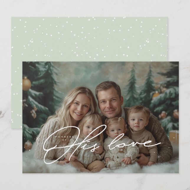 Invitation Green Wonders of His Love Christmas Card (Devant / Derrière)