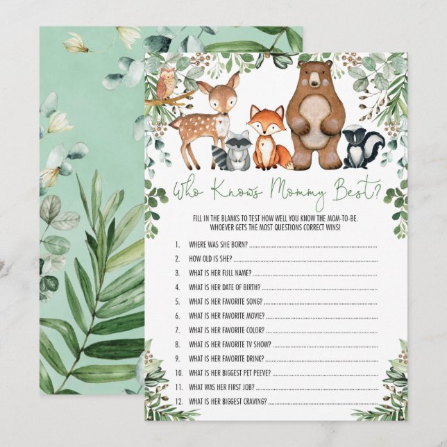 Invitation Green Woodland qui connaît maman la meilleure cart (Devant / Derrière)