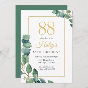 Invitation Green Wreath Chic Gold & Sage 88E Anniversaire