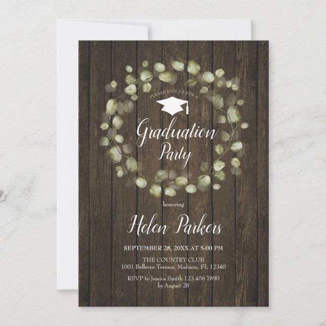 Invitation Green Wreath Rustic Graduation Party (Devant)