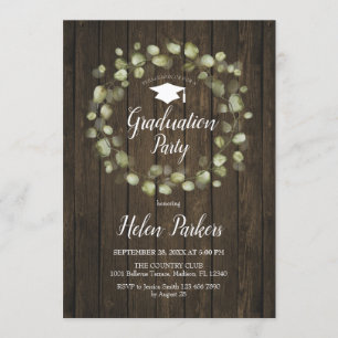 Invitation Green Wreath Rustic Graduation Party