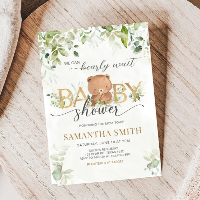 Invitation Greenery Bear Baby Shower (Bearly Wait Baby Shower Invitation)