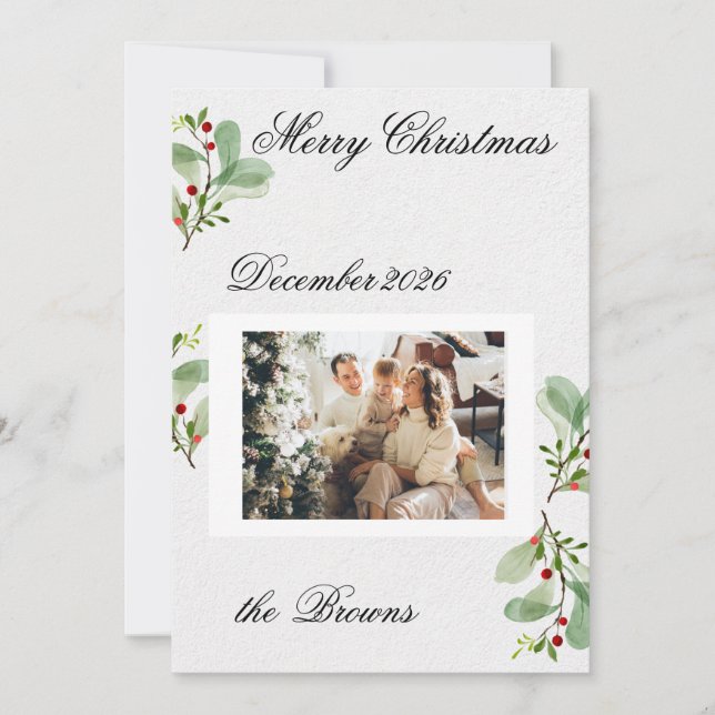 Invitation Greenery Berry Christmas Photo Card (Devant)