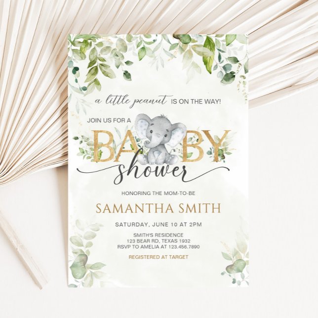Invitation Greenery Elephant Baby Shower (Little Peanut Baby Shower Invitation)