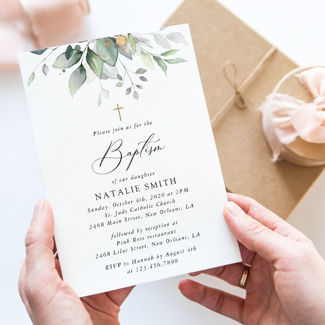 Invitation Greenery, Eucalyptus Leaves, Boho, Baptism (Créateur téléchargé)