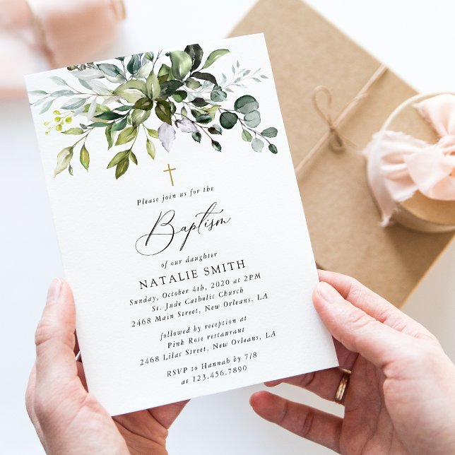 Invitation Greenery, Eucalyptus Leaves, Boho, Baptism (Créateur téléchargé)