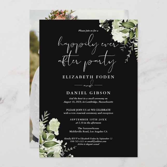 Invitation Greenery Happily Ever After Eloped Wedding Photo (Devant / Derrière)