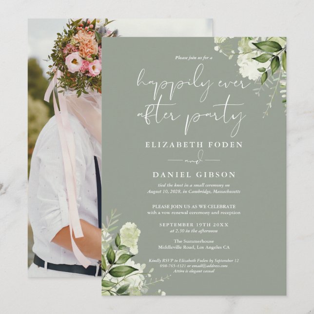 Invitation Greenery Happily Ever After Eloped Wedding Photo (Devant / Derrière)
