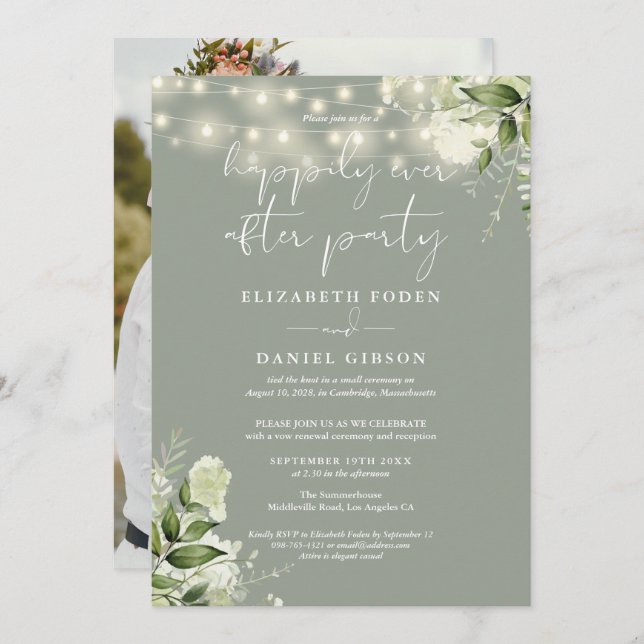 Invitation Greenery Happily Ever After Eloped Wedding Photo (Devant / Derrière)