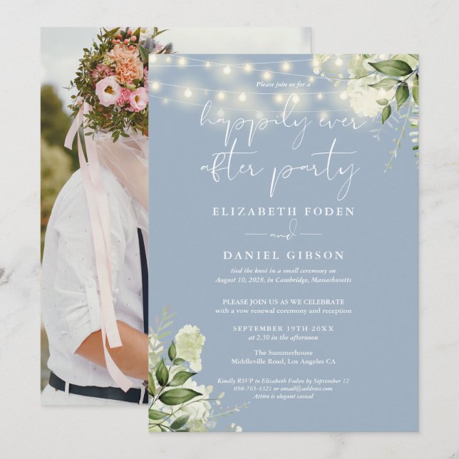 Invitation Greenery Happily Ever After Eloped Wedding Photo (Devant / Derrière)