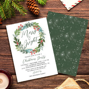 Invitation Greenery Holly Berries Fête de Noël Wreath