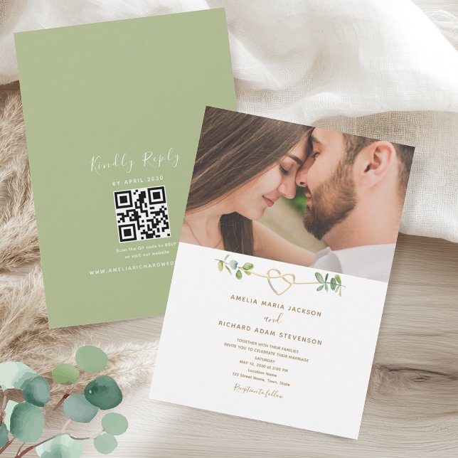 Invitation Greenery Photo QR Code Wedding (Créateur téléchargé)
