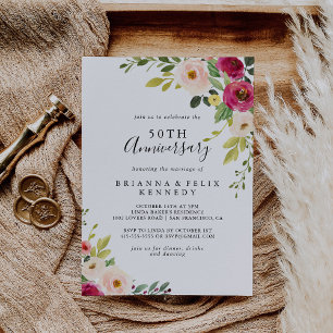 Invitation Greenery Rose Pâle 50e Anniversaire de Mariage