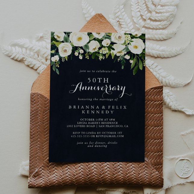 Invitation Greenery White Floral 50e anniversaire de mariage  (Créateur téléchargé)