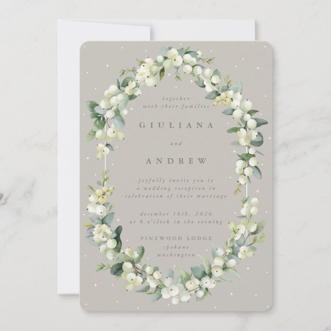 Invitation Greige Snowberry+Eucalyptus Réception de mariage u (Devant)