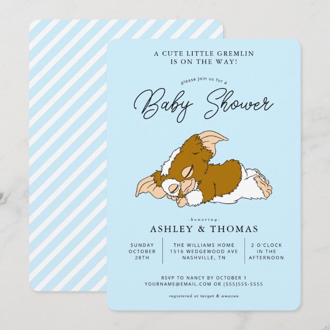 Invitation Gremlins | Baby shower Gizmo Boy (Devant / Derrière)